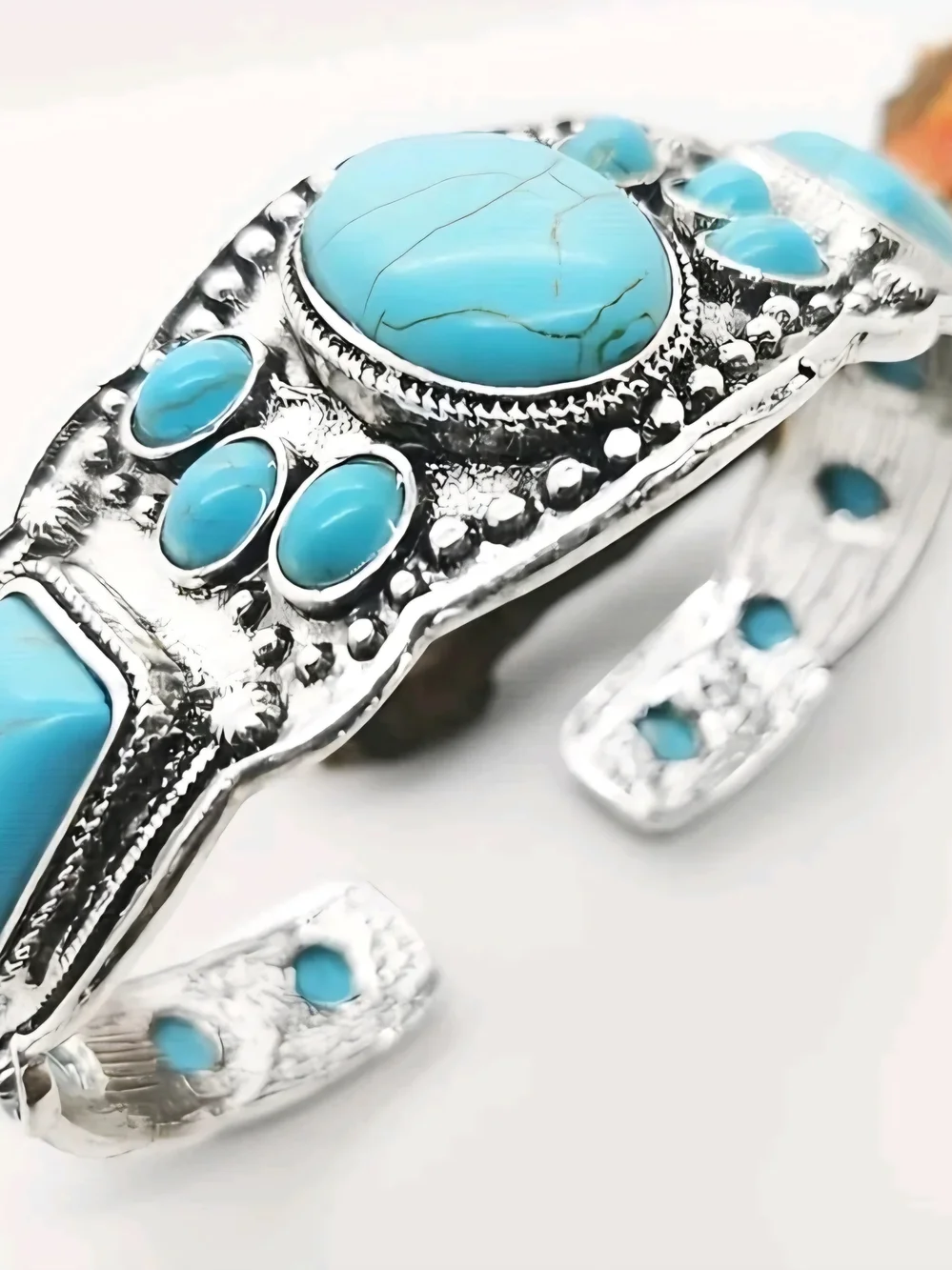 Vintage Designer bohemian Turquoise cuff bracelet Adjustable Size 7 - Picture 3 of 5